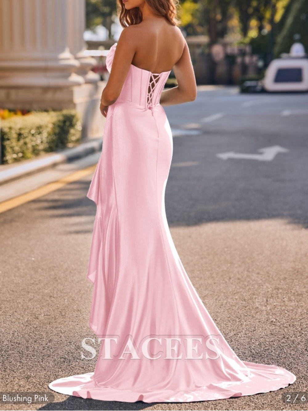 STACEES NWT! Blush Pink Prom Homecoming Maxi Dress sz 4 Corset style LaceUp Back - Picture 3 of 12